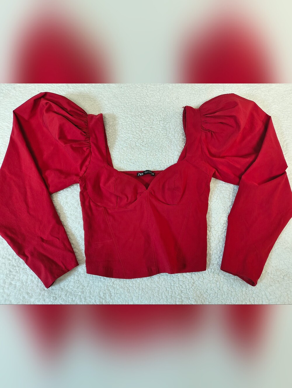 Zara Red Puff-Sleeve Sweetheart Bustier Top